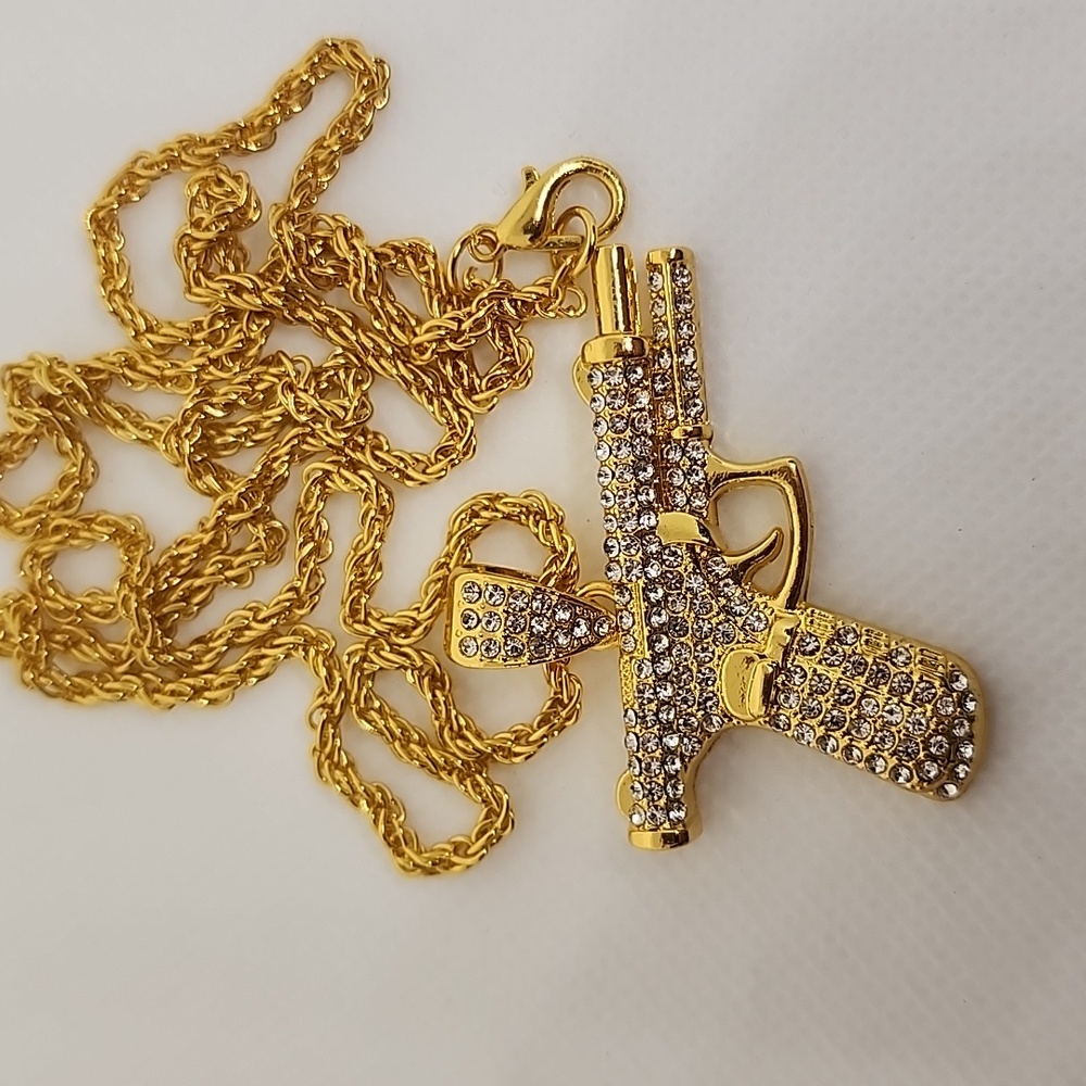 NWT Rhinestone Gun Necklace